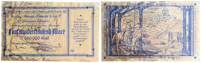 Deutsches Notgeld und KGL
Teningen (Baden)
Breisgau-Walzwerk G.m.b.H., 500 Tsd...