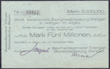 Lots
Deutschland
Württemberg, 33 Notgeldscheine aus Wangen, Weingarten und Weinsberg, u.a. 5 Mio. Mark Baumwollspinnerei Erlangen Betriebsabteilung ...