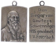 Ag - Anhänger, 1935
Deutschland, 3. Reich 1933 - 1945. Gaufest Schwenningen des T. V. Feuerbach, Dm 27,5x17,5 mm. 4,09g
vz