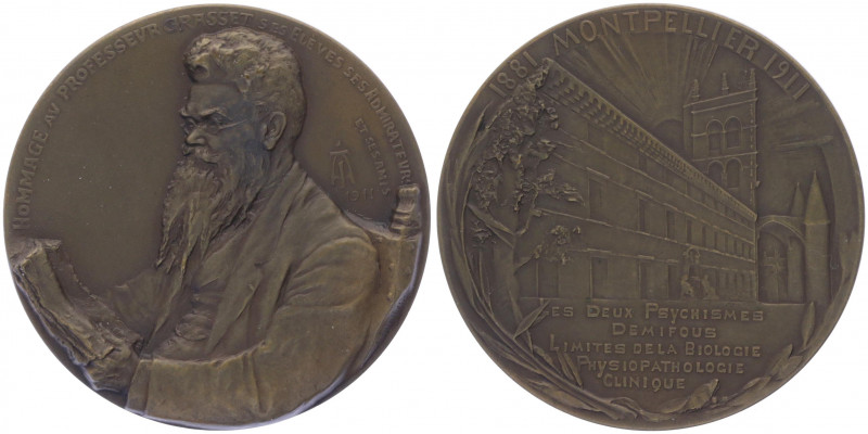 Bronzemedaille, 1911
Frankreich. auf Prof. Grasset, Psychiater, Montpellier.. 17...