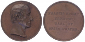 Kupfermedaille, o. Jahr
Großbritanien - England. auf Henry Earl of Bridgewater 1756 - 1829, Schriftsteller.. 37,22g
vz