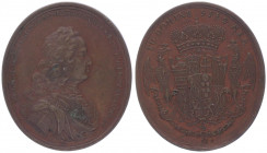 Franz I. Stephan 1745 - 1765
Kupfermedaille, o. Jahr. auf die Übertragung der Mitregentschaft, oval, Doppelschlag.
34,36g
vz/stgl