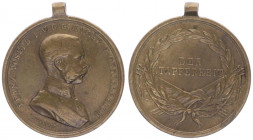 Franz Joseph I. 1848 - 1916
Bronzemedaille, o. Jahr. Kleine Tapferkeitsmedaille.
Wien
15,46g,
ss/vz