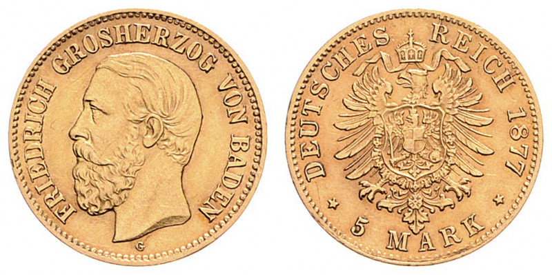 Friedrich I. 1852 - 1907
II. Deutsches Kaiserreich 1871 - 1918, Baden. 5 Mark, 1...