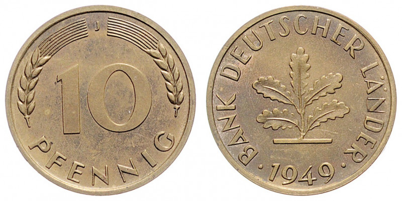 Kursmünzen
Bundesrepublik Deutschland seit 1949. 10 Pfennig, 1949 J. Hamburg
3,9...