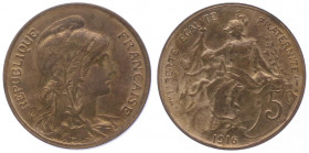 Dritte Republik 1871 - 1940
Frankreich. 5 Centimes, 1916. Paris
Gad. 165
vz/stgl