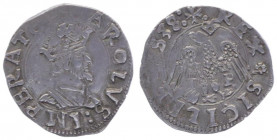 Karl V. von Habsburg 1519 - 1556
Italien, Sizilien. Tari, 1538. Messina
2,88g
Spahr 289; MIR 297/1
Prägeschwäche.
vz