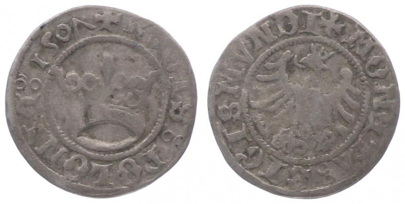 Sigismund I. 1506 - 1548
Polen. Kron- Halbgroschen, 1507. 0,93g
Gumowski 480
ss