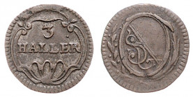 Stadt
Schweiz, Zürich. 3 Haller, o. Jahr. 0,43g
ss