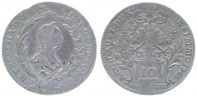 Maria Theresia 1740 - 1780
10 Kreuzer, 1765. Prag
3,88g
Fr. 934, Her. 1191, Eyp. 121/6
min. justiert
vz/stgl