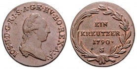 Joseph II. als Alleinregent 1780 - 1790
1 Kreuzer, 1790 S. Schmöllnitz
7,98g
Her. 418
stgl