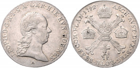 Leopold II. 1790 - 1792
1/4 Kronentaler, 1792 A. Wien
7,29g
Her. 52
vz