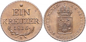 Franz I. 1806 - 1835
1 Kreuzer, 1816 A. Wien
8,65g
Fr. 530
stgl