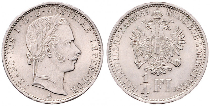 Franz Joseph I. 1848 - 1916
1/4 Gulden, 1859 A. Wien
5,37g
Fr. 1524
stgl