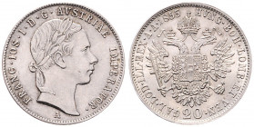 Franz Joseph I. 1848 - 1916
20 Kreuzer, 1855 A. Wien
4,33g
Fr. 1571
stgl/BU