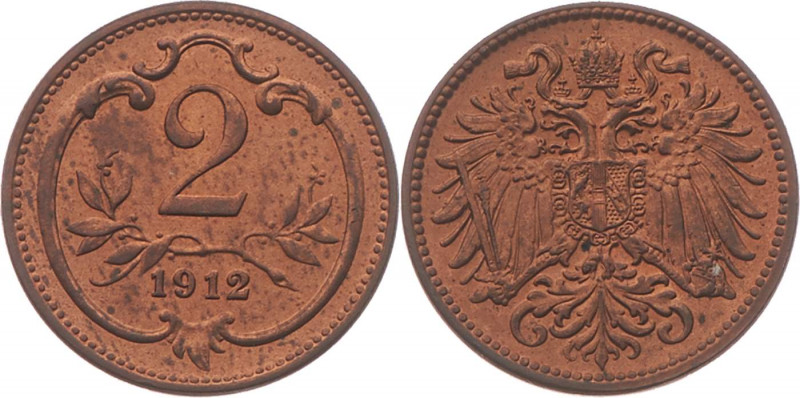 Franz Joseph I. 1848 - 1916
2 Heller, 1912. Wien
3,32g
Fr. 2028
vz/stgl