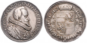 Zdenko Adalbert 1584 - 1628
Lobkowicz. Schautaler, o. J. ( 1624 ). Galvano aus 2 Teilen zusammen gesetzt mit Punze H im Avers, auf die Erhebung in den...