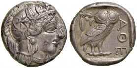 ATTICA Atene - Tetradramma (ca. 454-404 a.C.) Testa elmata di Atena a d. - R/ Civetta di fronte - S.Cop. 31 AG (g 17,18)
SPL+