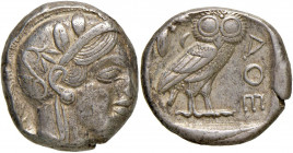 ATTICA Atene - Tetradramma (ca. 454-404 a.C.) Testa elmata di Atena a d. - R/ Civetta di fronte - S.Cop. 31 AG (g 17,19)
SPL