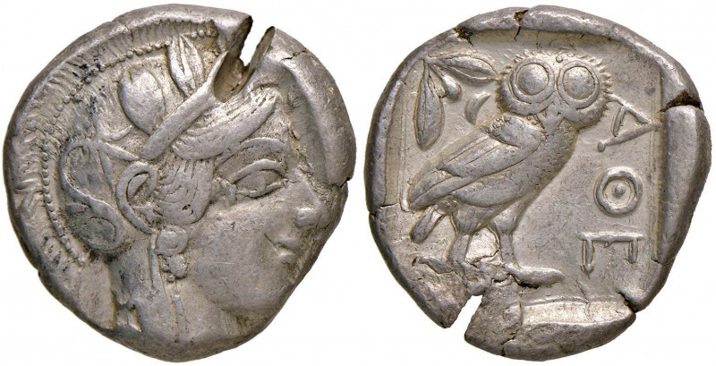 ATTICA Atene - Tetradramma (ca. 454-404 a.C.) Testa elmata di Atena a d. - R/ Ci...
