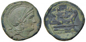 Anonime - Quartuncia (217-215 a.C.) Testa di Roma a d. - R/ Prua a d. - Cr. 38/8 AE (g 3,00) Screpolature al bordo
SPL