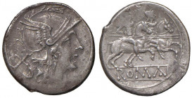 Anonime - Denario (dopo il 211 a.C.) Testa di Roma a d. - R/ I Dioscuri a cavallo a d., sotto, ROMA in rilievo - B. 2; Cr. 44/5 AG (g 4,00) Poroso
BB...