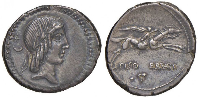 Calpurnia - L. Calpurnius Piso Frugi - Denario (90 a.C.) Testa di Apollo a d. - ...