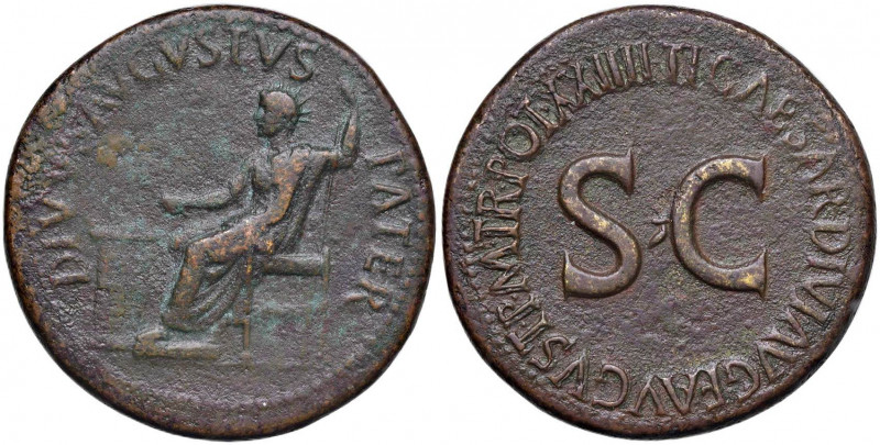 Tiberio (14-37) Sesterzio - Augusto seduto a s. - R/ SC - RIC 49 AE (g 25,43)
q...