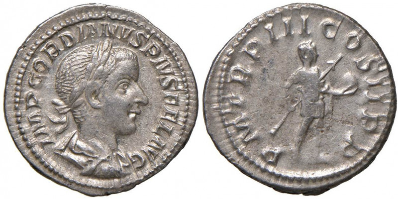 Gordiano III (238-244) Denario - Testa laureata a d. - R/ L’imperatore stante a ...