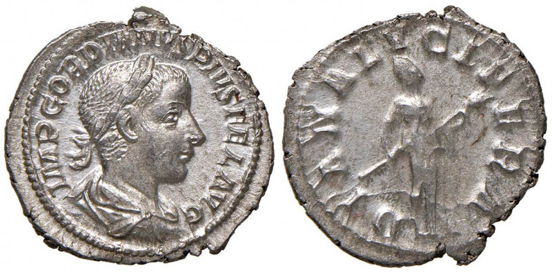 Gordiano III (238-244) Denario - Testa laureata a d. - R/ Diana stante a d. - RI...