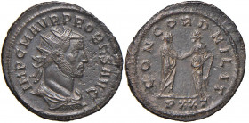 Probo (276-282) Antoniniano (Ticinum) Testa radiata a d. - R/ L’imperatore e la Concordia stanti. - RIC 345 AE (g 3,20) Screpolature
BB+