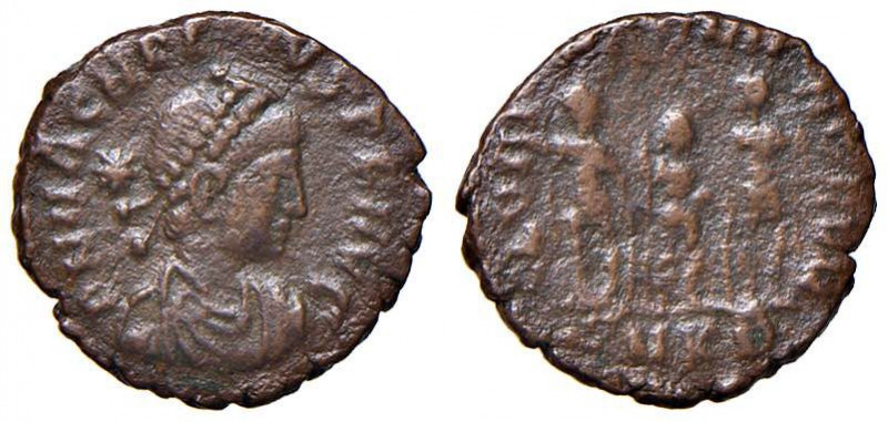 Arcadio (383-408) AE - Busto diademato a d. - R/ I tre imperatori stanti - AE (g...
