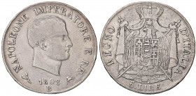 Napoleone (1805-1814) Bologna - 5 Lire 1808 bordo in rilievo - Gig. 96 AG (g 24,71) RR Colpi e graffi
MB+