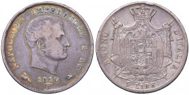 Napoleone (1805-1814) Bologna - 5 Lire 1810 puntali aguzzi, bordo incuso - Gig. 105 AG (g 24,72) RRRR Minimi colpetti al bordo
MB