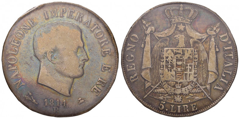 Napoleone (1805-1814) Bologna - 5 Lire 1811 puntali aguzzi, bordo in rilievo - G...