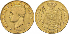 Napoleone (1804-1814) Milano - 40 Lire 1808 bordo in rilievo, apostrofo curvo - Gig. 72bis AU (g 12,75)
MB