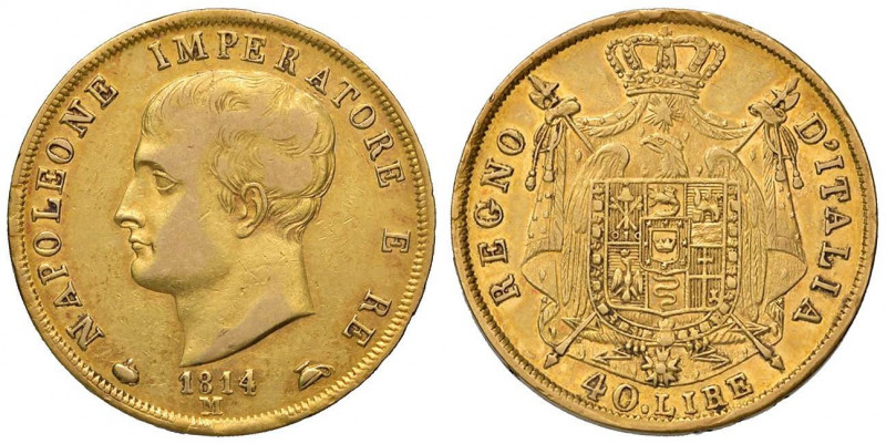 Napoleone (1805-1814) Milano - 40 Lire 1814 puntali sagomati - Gig. 82 AU (g 12,...