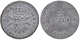 FIRENZE Carlo Ludovico (1803-1807) 2 Soldi 1804 - MIR 429/1 (indicato R/2) CU (g 4,10) RR Sembra leggermente argentato
FDC