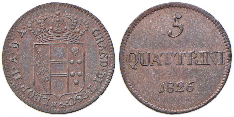 FIRENZE Leopoldo II (1824-1859) 5 Quattrini 1826 - MIR 463/1 MI (g 4,19) RR
qFD...