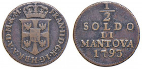 MANTOVA Francesco II (1792-1800) Mezzo soldo 1793 - Gig. 21 CU (g 1,16)
BB