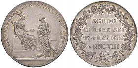 MILANO Repubblica Cisalpina (1800-1802) Scudo A. VIII - MIR 477 AG (g 23,11 - h 12) Bellissimi fondi parzialmente brillanti
SPL