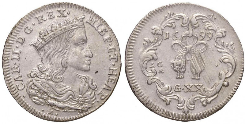 NAPOLI Carlo II (1674-1700) Tarì 1699 - Magliocca 30 AG Sigillata qFDC da Ruggie...