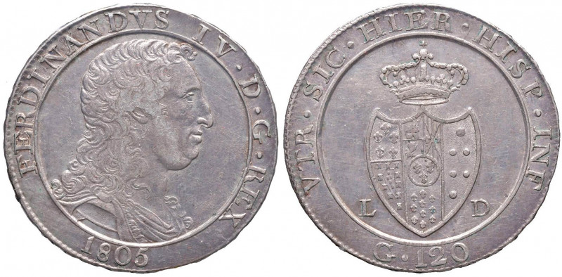 NAPOLI Ferdinando IV (1759-1816) Piastra 1805 - Magliocca 392 AG Sigillata BB+ d...