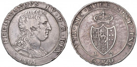 NAPOLI Ferdinando IV (1759-1816) Piastra 1808 1 della data speculare - Magliocca 392b AG (g 27,45) RR
qBB/BB