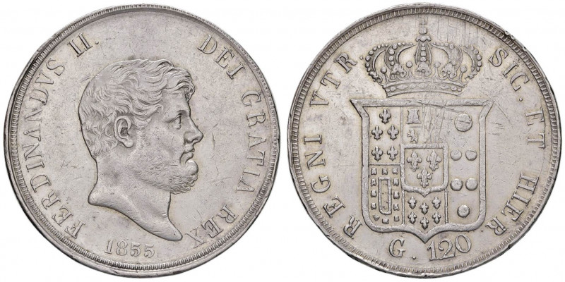 NAPOLI Ferdinando II (1830-1859) Piastra 1855 - Magliocca 565 AG (g 27,52) Diffu...