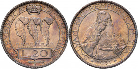 SAN MARINO 20 Lire 1931 - Gig. 2 AG (g 15,00)
qFDC/FDC