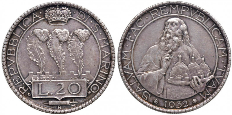 SAN MARINO 20 Lire 1932 - Gig. 3 AG Sigillata SPL da Ruggiero Lupo
SPL