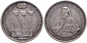 SAN MARINO 20 Lire 1932 - Gig. 3 AG Sigillata SPL da Ruggiero Lupo
SPL