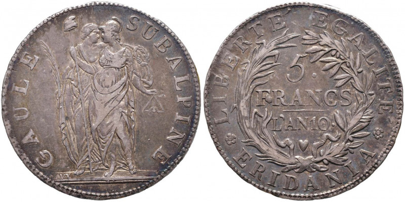 TORINO Repubblica Subalpina (1800-1802) 5 Franchi A. 10 - Gig. 4 AG R Sigillata ...