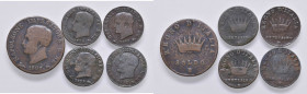 Lotto di 5 monete del periodo napoleonico come da foto. Da esaminare, non si accettano resi
MB-qBB